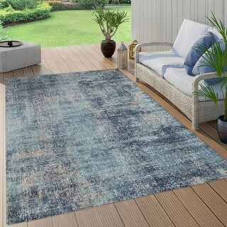 Trellis Navy Blue Abstract Indoor/Outdoor Rug - Bed Bath & Beyond ...