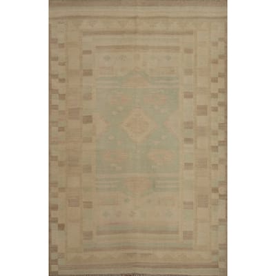 Hand Woven Oriental 100% Wool Carpet Southwestern Tribal Green Kilim Area Rug - 5' 9'' X 4' 2''