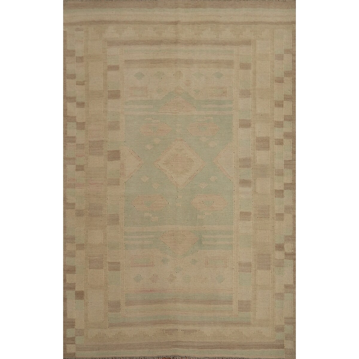 Hand Woven Oriental 100% Wool Carpet Southwestern Tribal Green Kilim Area Rug - 5' 9'' X 4' 2''