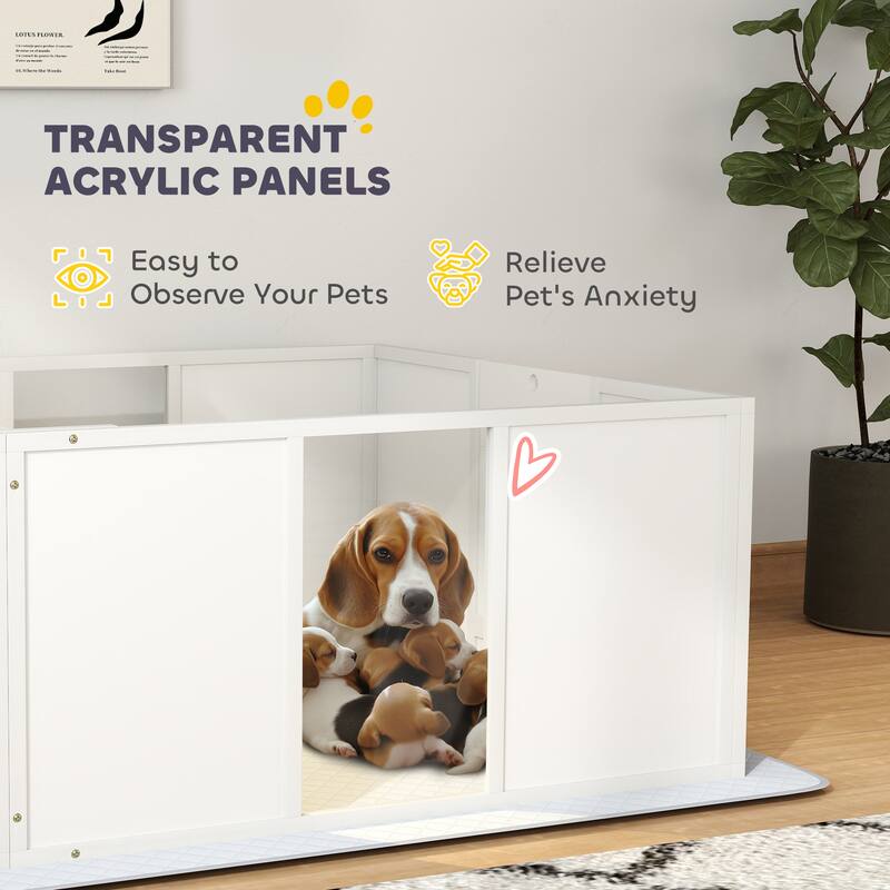 PawHut Whelping Box for Dogs, Newborn Puppy Supplies with Retractable Light Stand, Waterproof Pee Pad, 77" x 38"