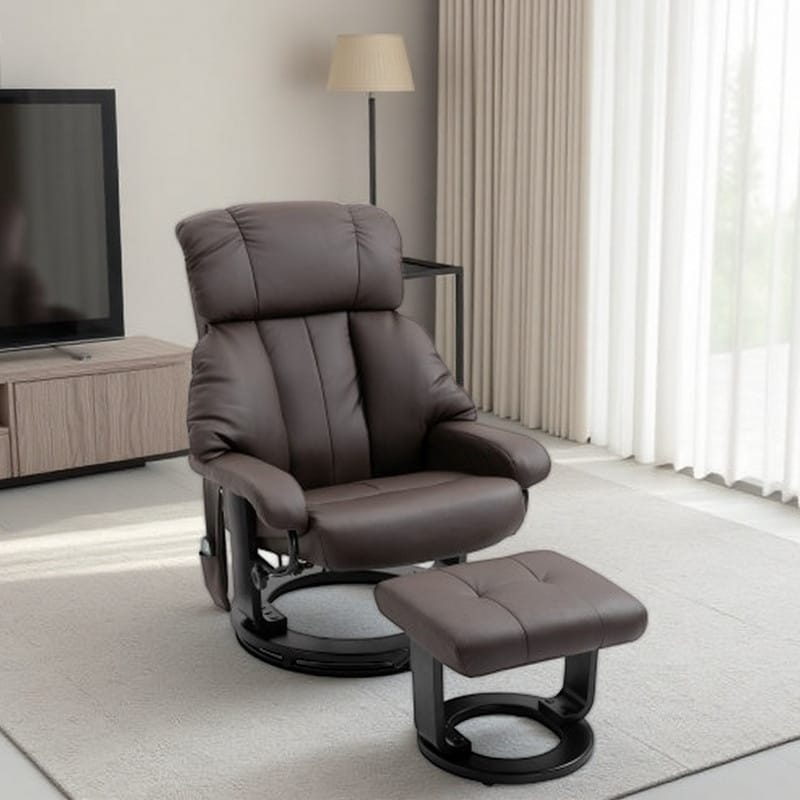 PU Leather Massage Recliner Chair with , 360° Swivel Recliner and Ottoman, with Side Pocket and Remote Control, Brown