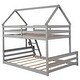 preview thumbnail 13 of 31, Twin over Full House Bunk Bed with Pitched Roof and Built-in Ladder, Grey, Convertible to Two Separate Beds