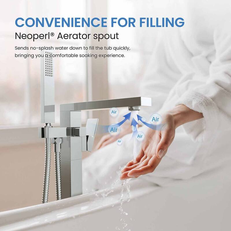 Cube Single Handle Floor Mounted Freestanding Tub Filler With Hand Shower