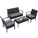 Costway 4 PCS Outdoor Patio Rattan Wicker Furniture Set Table Sofa Cushioned Deck Black - Thumbnail 1