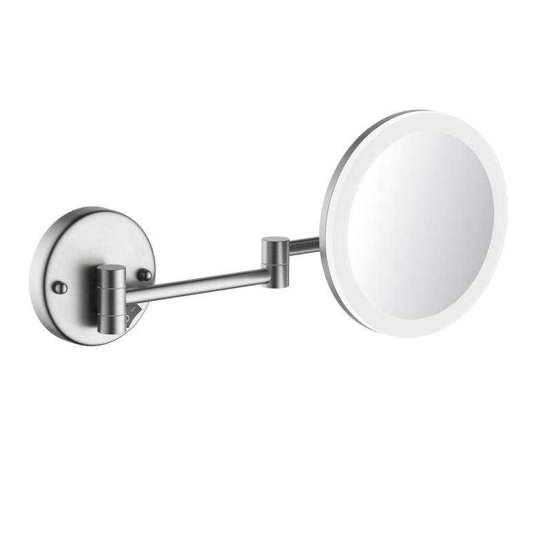 Circular LED Wall Mount One Side 5x Magnifying Make Up Mirror - Brushed Nickel