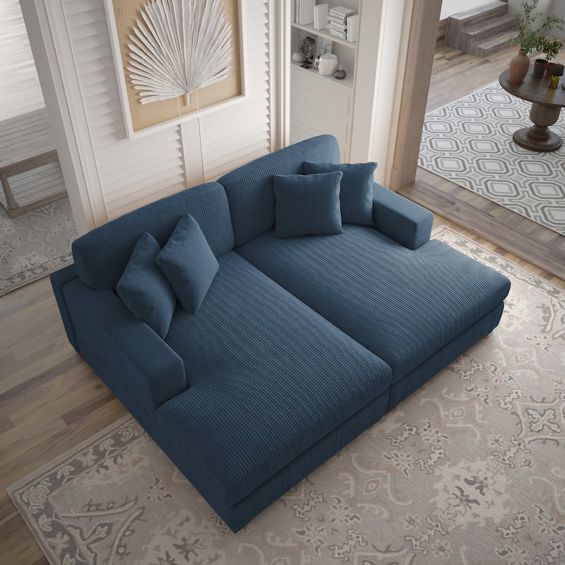 Corduroy Modular Couch Sectional Chaise Lounge Sofa - Navy 2-Piece Chaise Lounge - Symmetrical