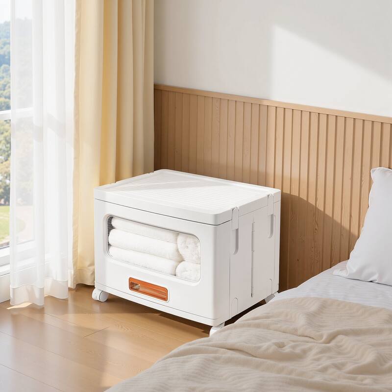 VECELO White Rolling Storage Cabinet with Transparent Doors 1/2/3-Tier Plastic Storage Bins with Wheels for Bedroom Living Room - 1-Drawers - White