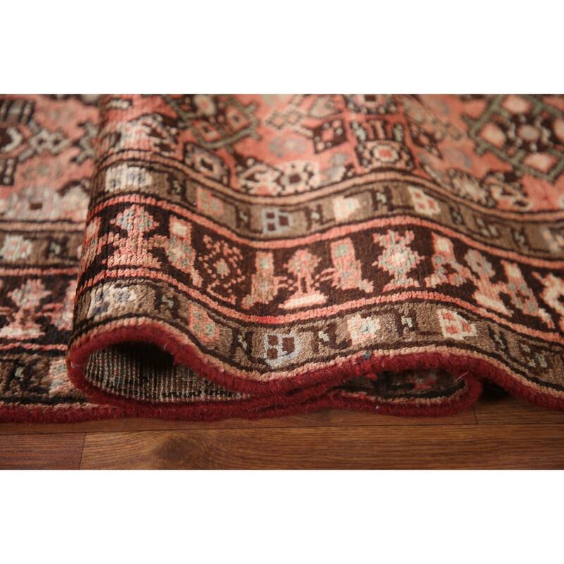 Hand Knotted Oriental 100% Wool Carpet Traditional Medallion Pink Hamedan Runner Rug - 9' 11'' X 3' 6''
