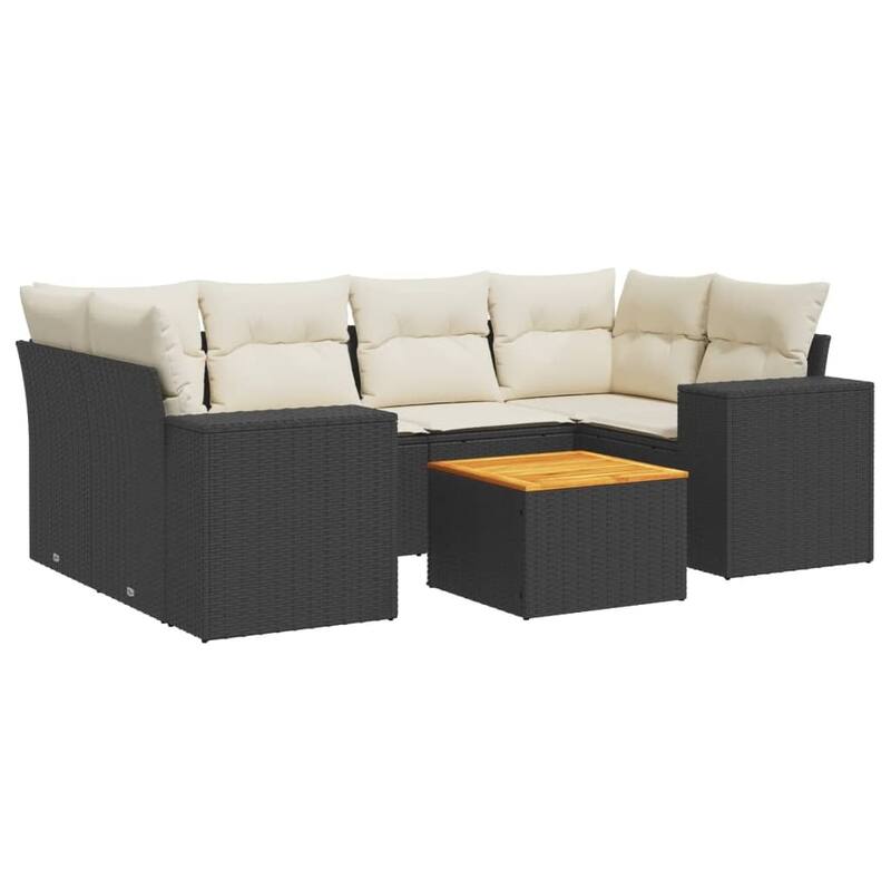 vidaXL Patio Sofa Set with Cushions Outdoor Furniture 7 Piece Poly Rattan - 24.4 x 24.4 x 27.2