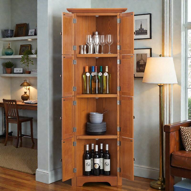 72 Inch Corner Kitchen Pantry Cabinet with 8 Doors, 4-Tier Tall Storage Cabinet for Living Room, Bathroom, Farmhouse Style