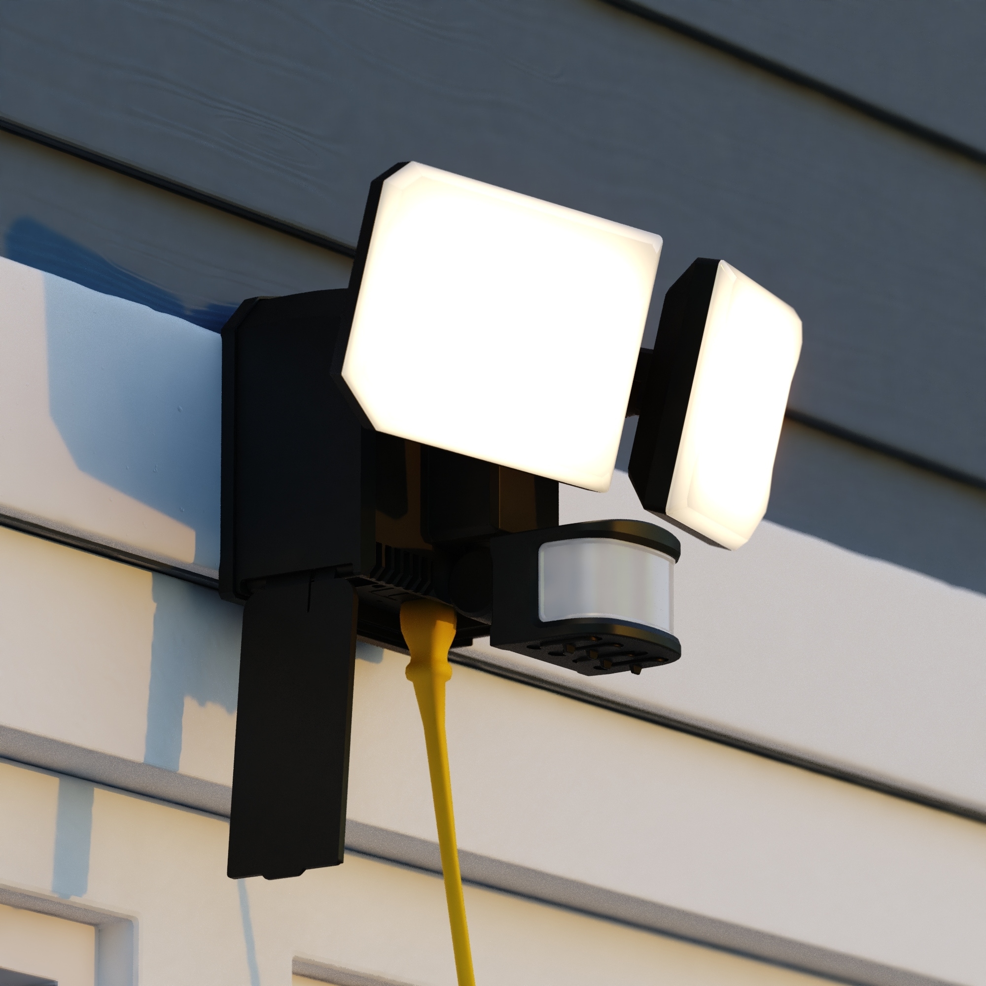 VAXCEL 2-Head Black Motion Sensor Dusk to Dawn Outdoor Security Flood Light with GFCI Outlet , Adjustable LED Heads