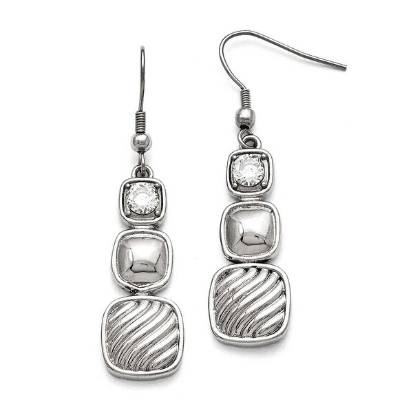Chisel Stainless Steel Polished CZ Square Shepherd Hook Earrings