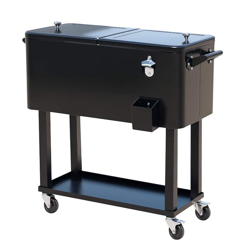 Outsunny Rolling Ice Chest Portable Patio Party Drink Cooler Cart