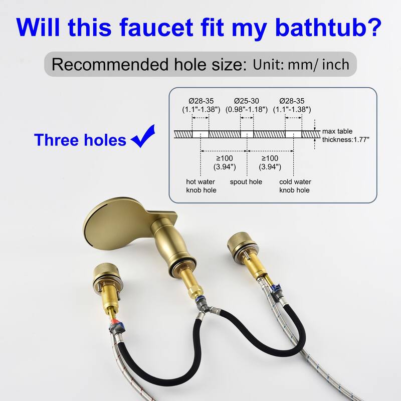 3 Holes 8 Inch Widespread Tub Faucet Waterfall Swivel Spout Bathtub Faucets with Two Handles Tub Fillers with CUPC Supply Hoses
