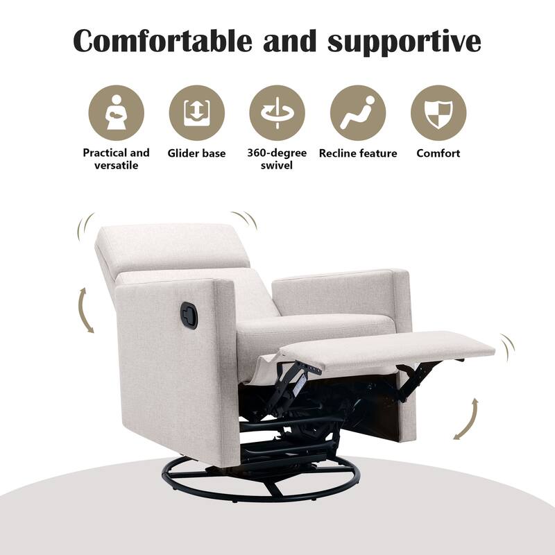 Swivel Gliders Chairs Upholstered Recliners Chair Modern Tilt Rocking Chair for Nursery Chairs with Adjustable Headrest Footrest - Tan