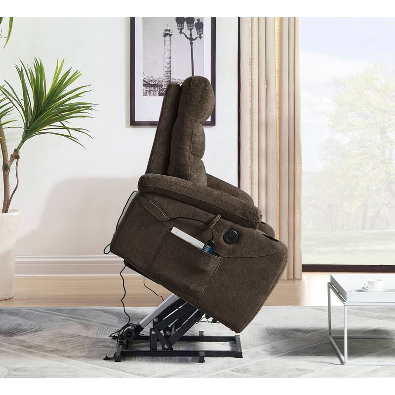 Power Lift Recliner Chair with Massage, Heating, USB Port, Side Pockets, Cup Holders and Adjustable Backrest, Ideal for Elderly