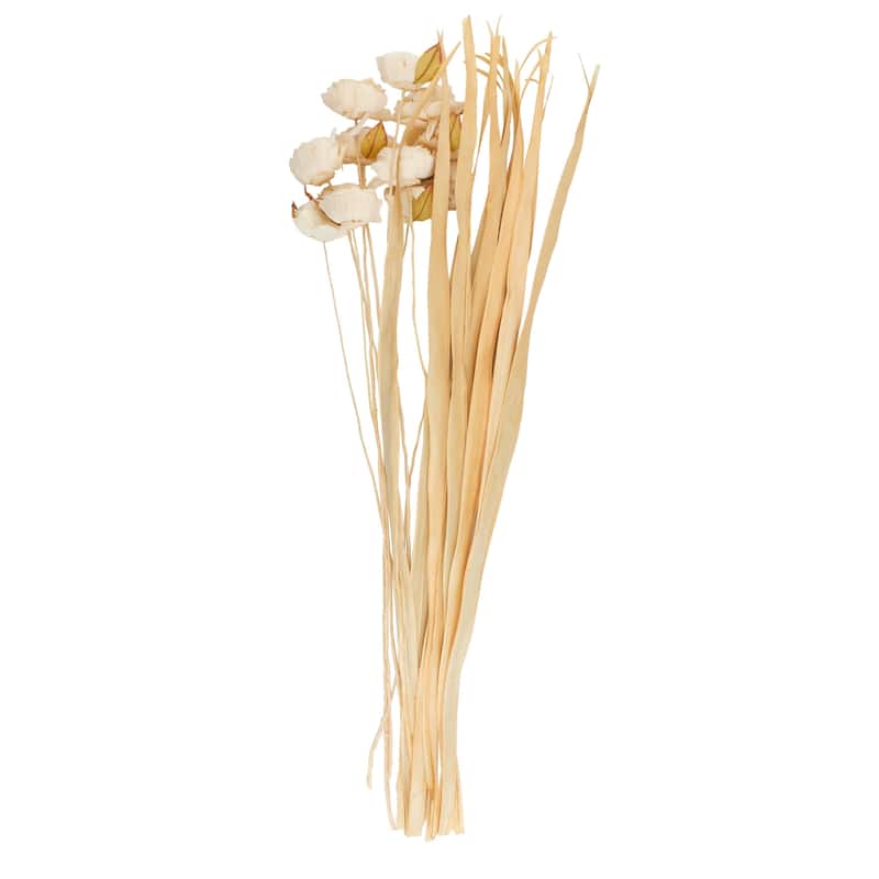 Dried Plant Tall Natural Foliage with Flower Petals and Leaves - Cream - Roche River Decor - 10"W x 10"L x 49"H