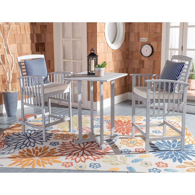 SAFAVIEH Outdoor Sheyla 3-Piece Bar Height Bistro Set - 28Wx28Dx40H - Grey/Beige/Navy