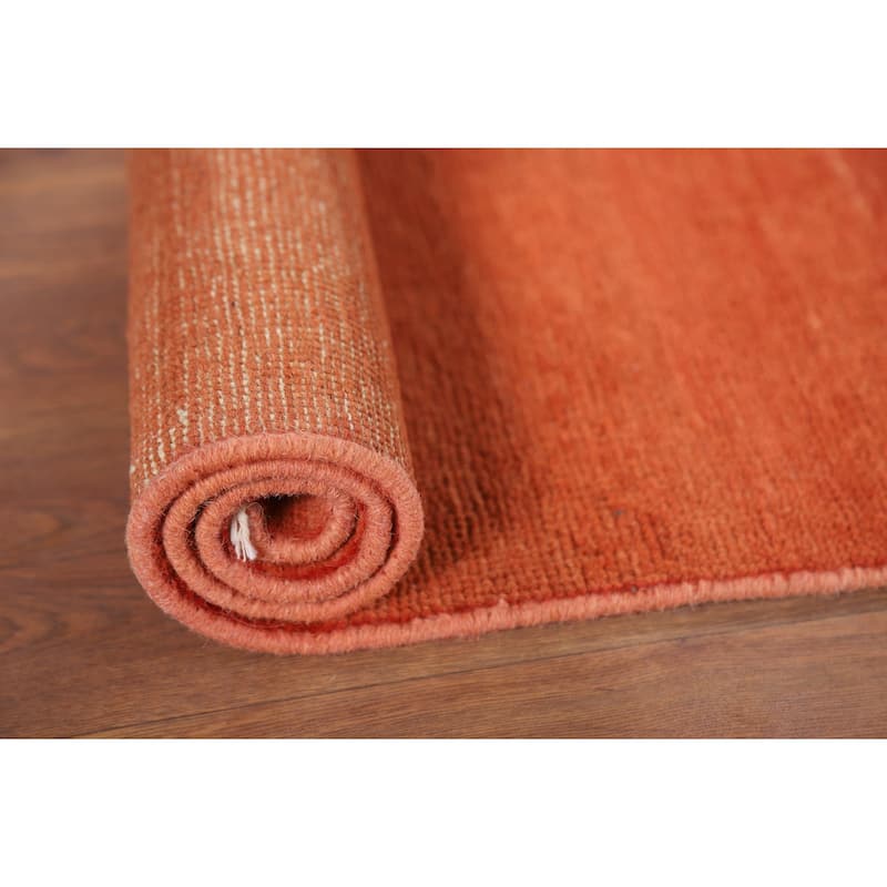 Solid Orange Gabbeh Oriental Foyer Rug Hand-Knotted Wool Carpet - 1'8"x 3'2"