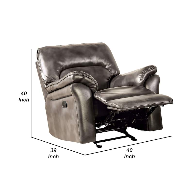 Josy Manual Glider Recliner Chair, Pillow Top Arms, Dark Gray Faux Leather