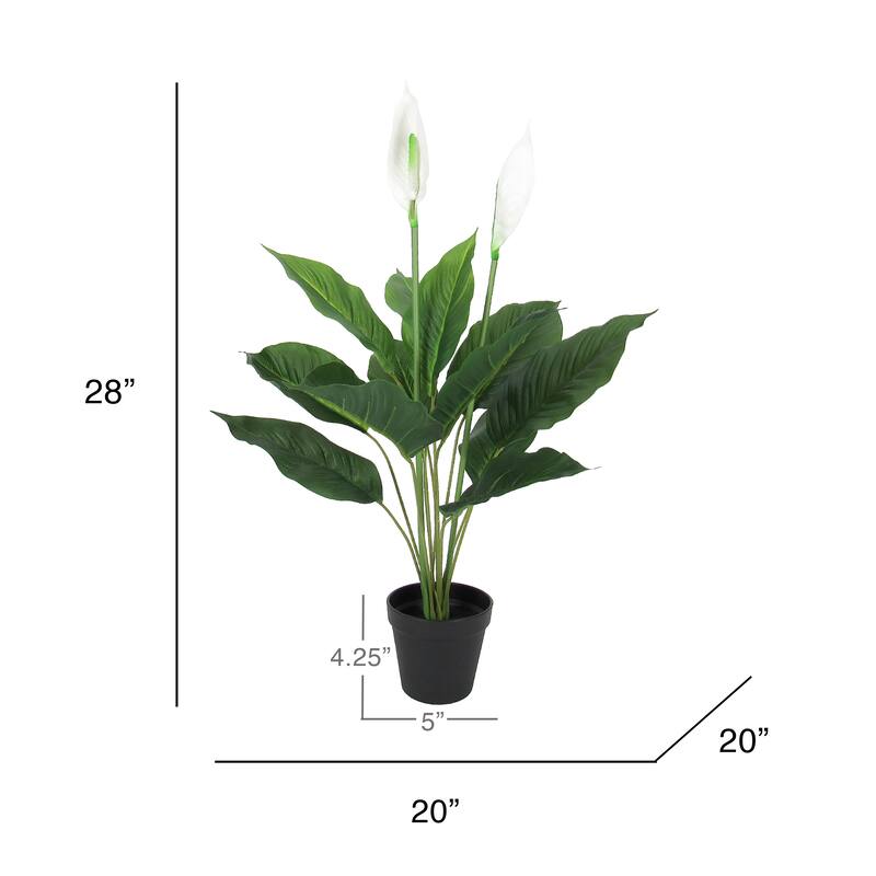 28in Real Touch White Artificial Spathiphyllum Peace Lily Plant in Black Pot - 28" H x 20" D