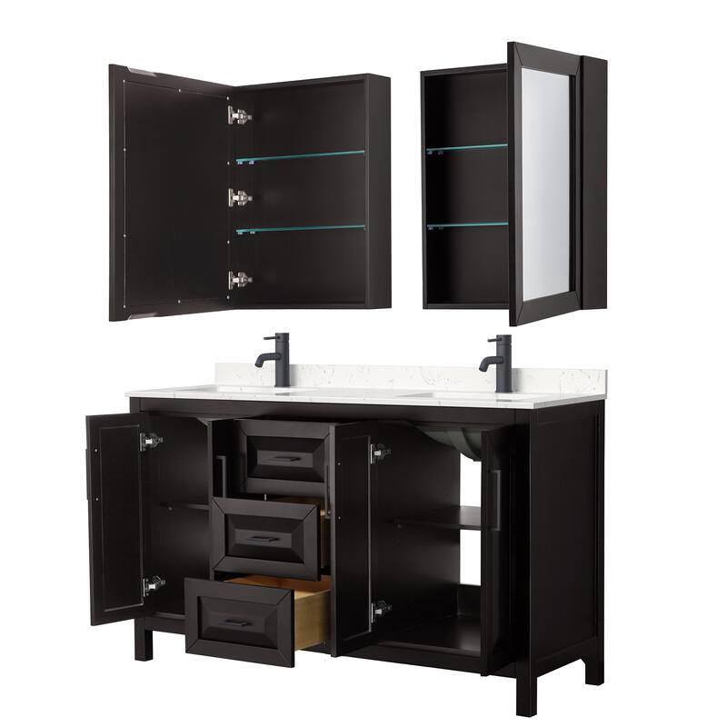 Daria 60 Inch Double Vanity, Cultured Marble Top, Medicine Cabinets