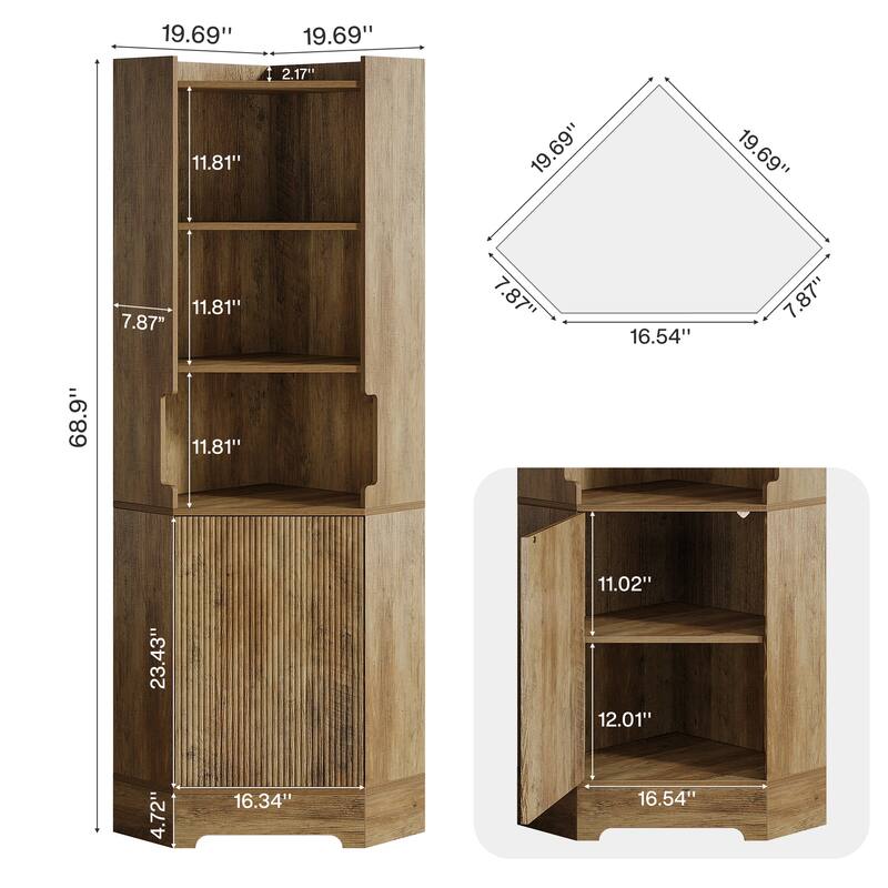 Corner Storage Cabinet with 4 Open Shelves and Cabinet