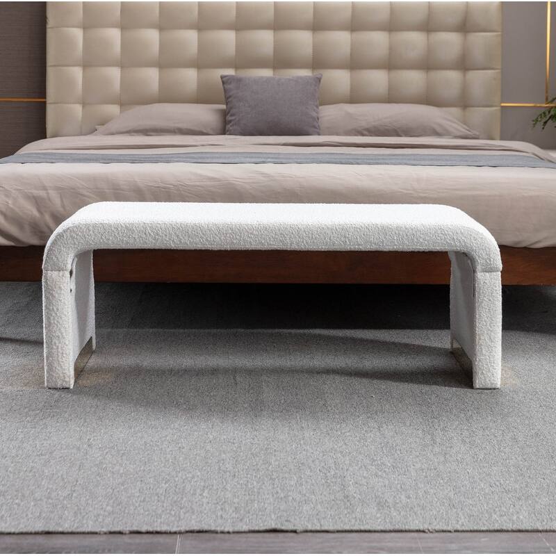 43.3'' Ottoman Bench with Boucle Fabric,End of Bed Bench with Golden