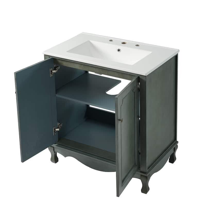 Christopher Knight Home - 30" Vintage Bathroom Vanity with Ceramic Sink & Adjustable Storage Shelves