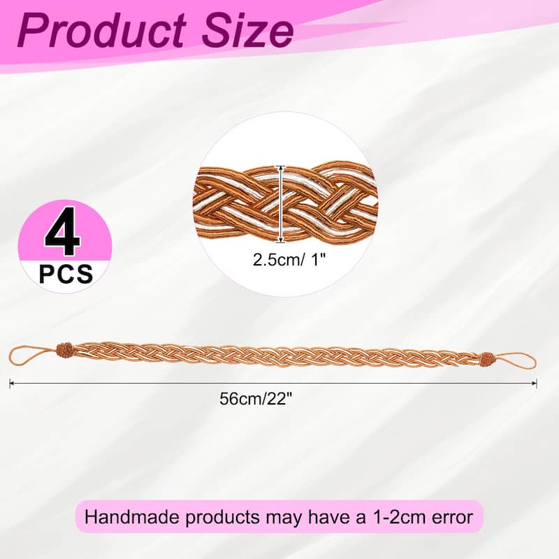 4 Pcs Curtain Tiebacks, Braided Drapery Holdback - Orange - 58cm/23"
