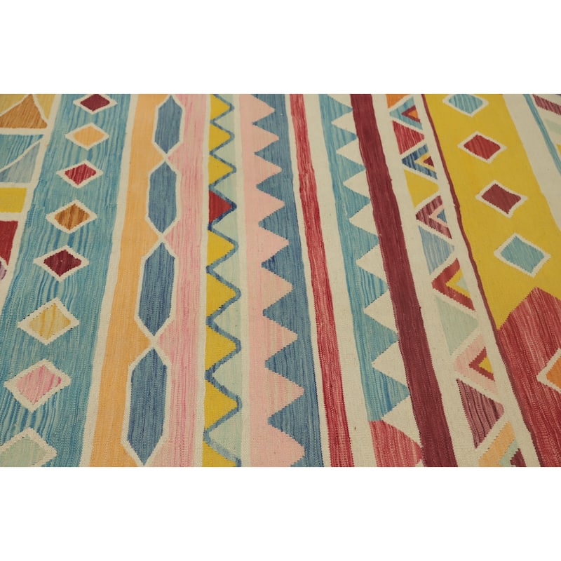 Hand Woven Oriental 100% Wool Carpet Southwestern Tribal Multi-Colored Kilim Area Rug - 12' 10'' X 9' 9''