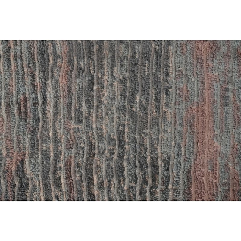 Hand Knotted Oriental Viscose Silk Carpet Modern Pictorial Greys & Charcoal Abstract Area Rug - 7' 0'' X 5' 0''