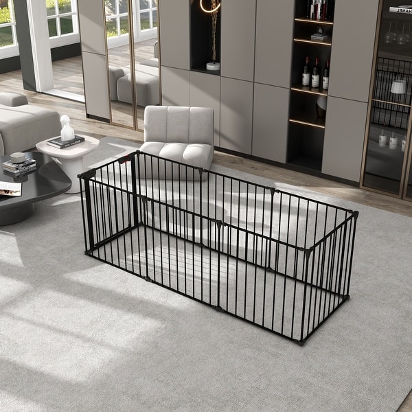 slide 2 of 20, Adjustable Safety Gate Play Yard Metal Doorways Fireplace Fence