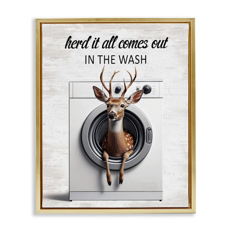 Stupell Herd It Comes Out In Wash Framed Floater Canvas Wall Art Design By Lettered and Lined - 17 x 21 - Gold