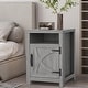 preview thumbnail 2 of 7, Farmhouse Grey Barn Door Nightstand Bedside Table Set of 2 with Open Compartment