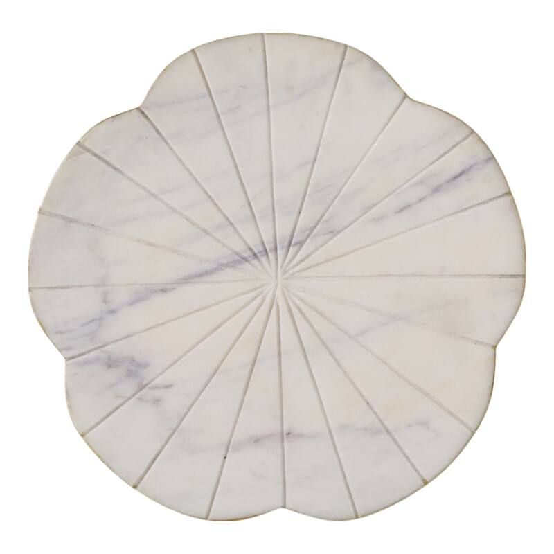 Stone Marble Trinket Tray Round Floral Design Modern Glam - 1" White - 8" x 8" x 0.5"