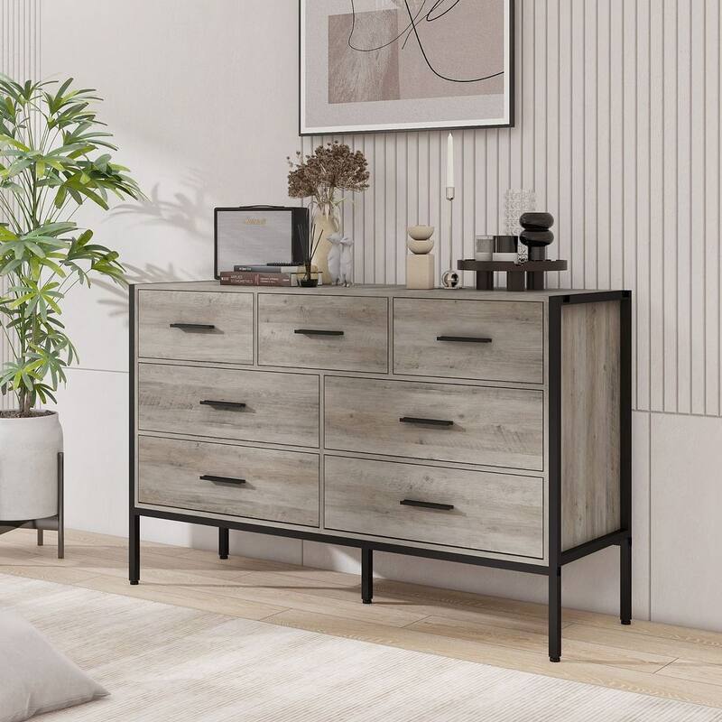 48.58" Modern Rustic Grey Wood Dresser Chest With Drawers