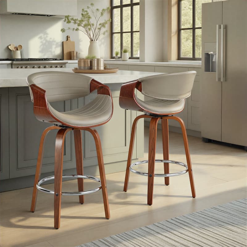 Carson Carrington Kanteborg 26" Fixed-Height Counter Stool with Bent Wood Legs & Round Footrest (Set of 2)