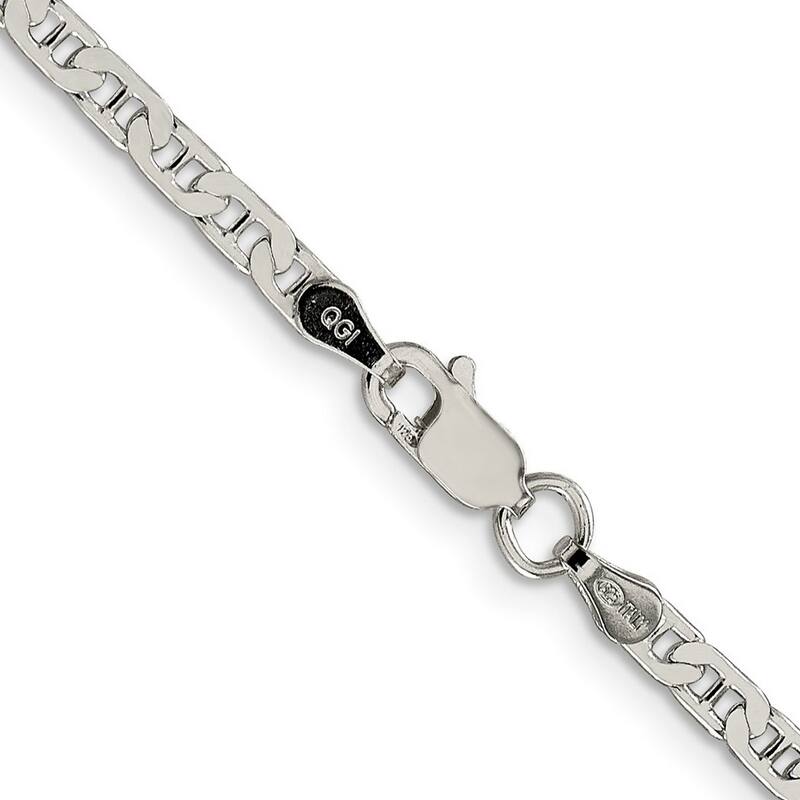 Curata 925 Sterling Silver 3mm Flat Mariner Anchor Chain Necklace for Men