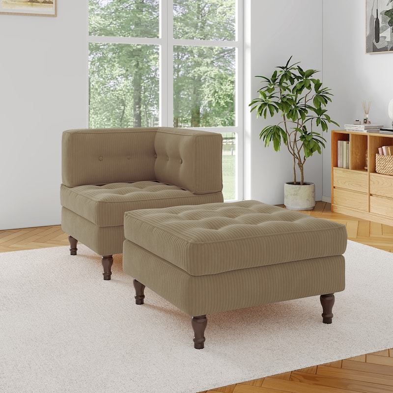 Corduroy L-shape Modular Corner Sectional Sofa with Reversible Storage Ottoman - Camel