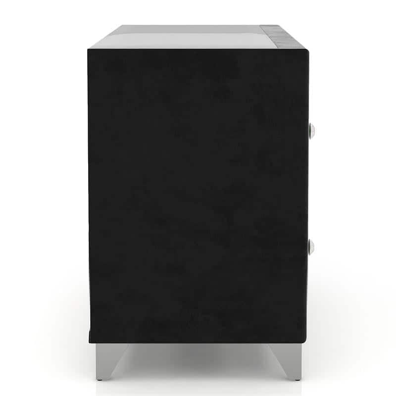 Fabric Upholstered Nightstand with Chrome Legs, Decorative Table with Glass Top, Sofa Side Table with 2 Drawers