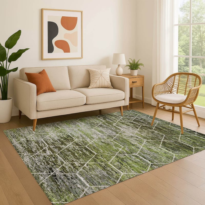 Premium Washable Super Soft Geo Abstract Mayfield Rug - Olive - 3' x 5'