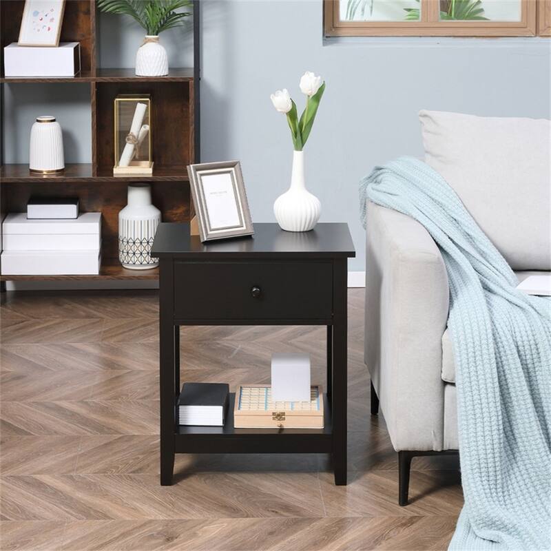 MDF Coffee Table with Drawer and Bottom Shelf - 19.75'' W x 13.75'' D x 23.5'' H