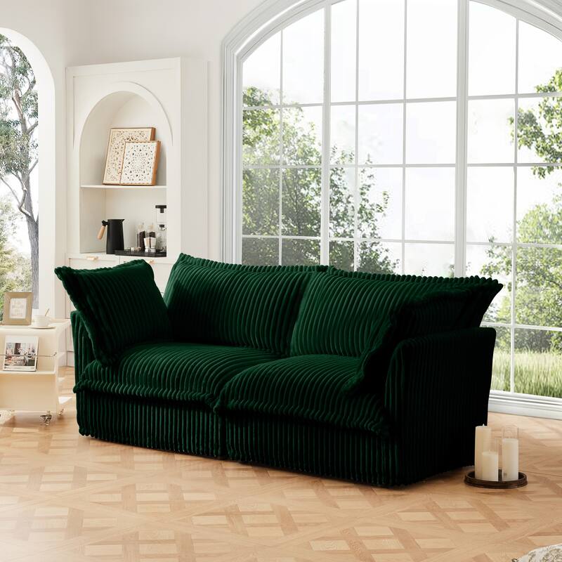 GDFStudio - Modern Corduroy Deep-Seat Slipcovered 2-Seater 83.4" Loveseat Sofa