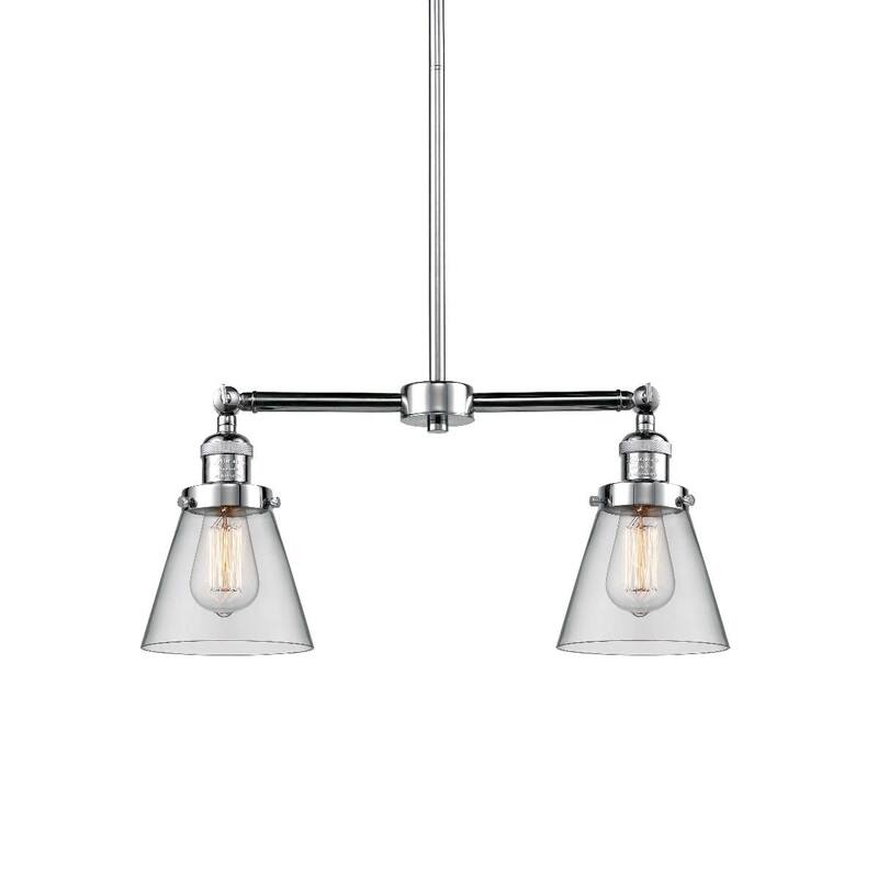 Innovations Lighting Small Cone 2 Light 21" Wide Linear Chandelier - Polished Chrome / Clear