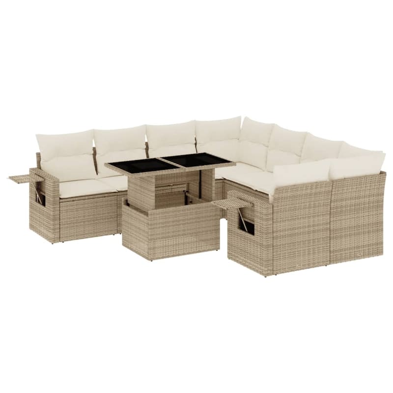vidaXL Patio Sofa Set with Cushions Outdoor Furniture 9 Piece Poly Rattan - 24.4 x 24.4 x 27.2