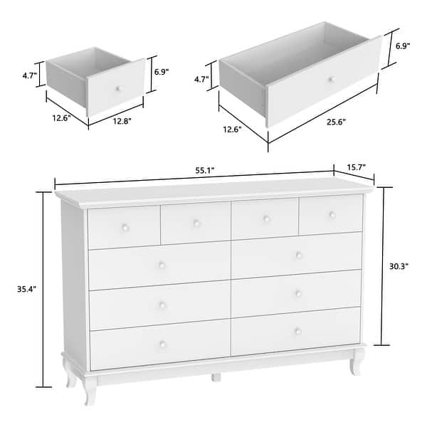 55.1W Chest Dresser Cloest for Bedroom Double Dresser White/Black On
