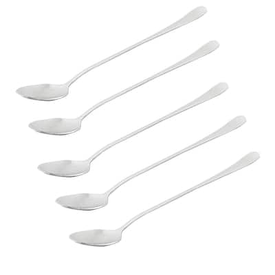 Stainless Steel Long Handled Coffee Ice Cream Scoop Spoon 19.5cm Length 5 PCS - Silver Tone