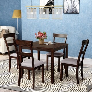 5-Piece Kitchen Dining Table Set, Wood Rectangular Table with 4 Chairs ...