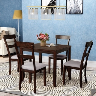 5-Piece Kitchen Dining Table Set, Wood Rectangular Table with 4 Chairs